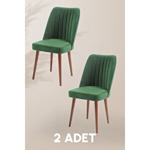 Polo Sandalye - Yeşil - Ahşap Ceviz Ayak ( 2 Adet ) - Salon Sandalyesi / Mutfak Sandalyesi Yeşil