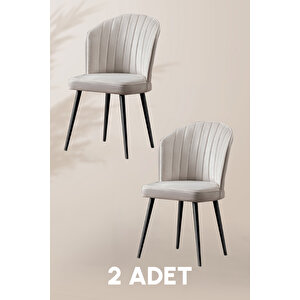 Rubi Sandalye - Babyface Krem - Siyah Metal Ayak (2 Adet) - Salon Sandalyesi / Mutfak Sandalyesi Krem