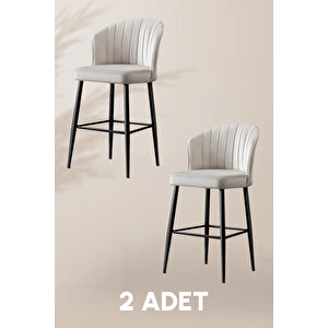 Rubi Bar Sandalye - Babyface Krem - Siyah Metal Ayak (2 Adet) Krem