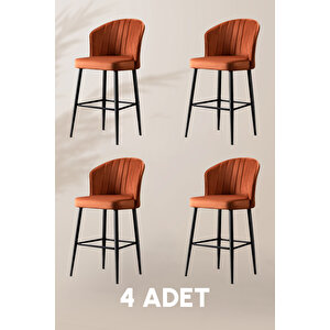 Rubi Bar Sandalye - Kiremit  - Siyah Metal Ayak (4 Adet) Turuncu
