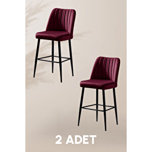 Ada Bar Sandalye - Babyface Bordo - Metal Siyah Ayak ( 2 Adet ) Bordo