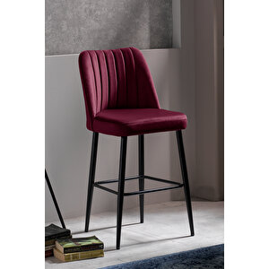 Ada Bar Sandalye - Babyface Bordo - Metal Siyah Ayak ( 2 Adet ) Bordo
