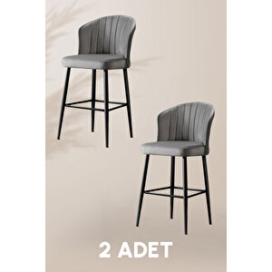 Rubi Bar Sandalye - Babyface Gri - Siyah Metal Ayak (2 Adet) Gri