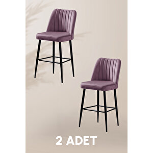 Ada Bar Sandalye - Babyface Lila - Metal Siyah Ayak ( 2 Adet ) Pembe