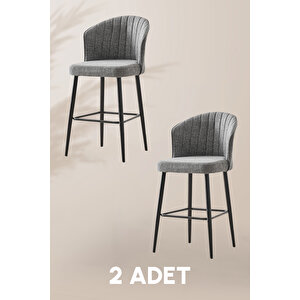 Rubi Bar Sandalye - Babyface Keten Gri - Siyah Metal Ayak (2 Adet) Gri