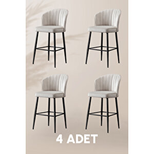 Rubi Bar Sandalye - Krem - Siyah Metal Ayak (4 Adet) Krem