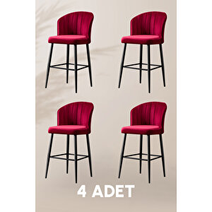 Rubi Bar Sandalye - Bordo - Siyah Metal Ayak (4 Adet) Bordo