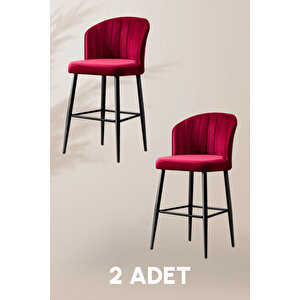 Rubi Bar Sandalye - Babyface Bordo - Siyah Metal Ayak (2 Adet) Bordo