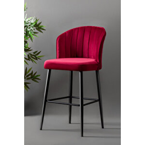 Rubi Bar Sandalye - Babyface Bordo - Siyah Metal Ayak (2 Adet) Bordo