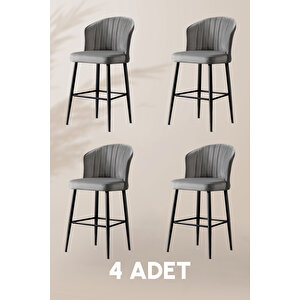 Rubi Bar Sandalye - Gri - Siyah Metal Ayak (4 Adet) Gri