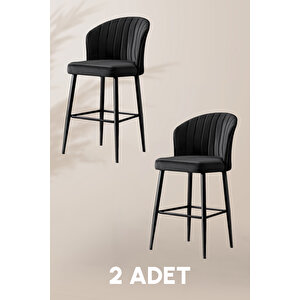 Rubi Bar Sandalye - Babyface Siyah - Siyah Metal Ayak (2 Adet) Siyah