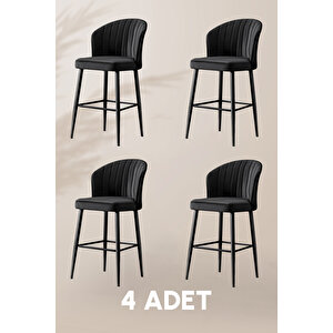 Rubi Bar Sandalye - Siyah - Siyah Metal Ayak (4 Adet) Siyah