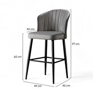 Rubi Bar Sandalye - Siyah - Siyah Metal Ayak (4 Adet)