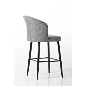 Rubi Bar Sandalye - Keten Gri - Siyah Metal Ayak (4 Adet) Gri