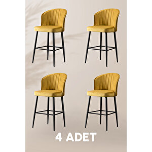 Rubi Bar Sandalye - Sarı - Siyah Metal Ayak (4 Adet) Sarı