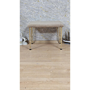 Tedy Kumaşlı 60 Cm X 40 Cm Gold Telli Ayak Oturak Kapuçino