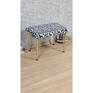 Tedy Kumaşlı 60 Cm X 40 Cm Gold Telli Ayak Oturak Zebra