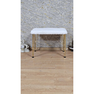 Tedy Kumaşlı 60 Cm X 40 Cm Gold Telli Ayak Oturak Krem