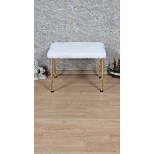 Tedy Kumaşlı 60 Cm X 40 Cm Gold Telli Ayak Oturak Krem