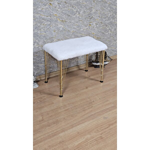 Tedy Kumaşlı 60 Cm X 40 Cm Gold Telli Ayak Oturak Krem