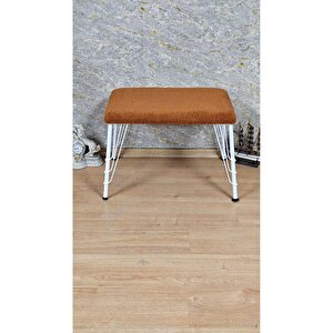 Tedy Kumaşlı 60 Cm X 40 Cm Beyaz Telli Ayak Oturak Turuncu