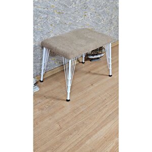 Tedy Kumaşlı 60 Cm X 40 Cm Beyaz Telli Ayak Oturak Kapuçino