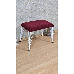 Tedy Kumaşlı 60 Cm X 40 Cm Beyaz Telli Ayak Oturak Bordo