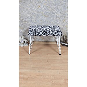 Tedy Kumaşlı 60 Cm X 40 Cm Beyaz Telli Ayak Oturak Zebra