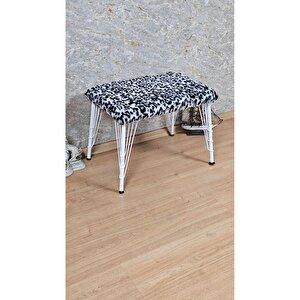 Tedy Kumaşlı 60 Cm X 40 Cm Beyaz Telli Ayak Oturak Zebra
