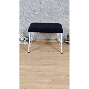 Tedy Kumaşlı 60 Cm X 40 Cm Beyaz Telli Ayak Oturak Siyah