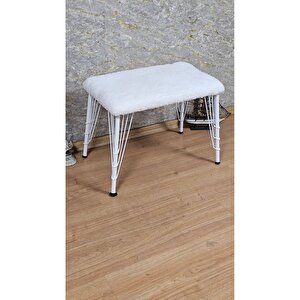 Tedy Kumaşlı 60 Cm X 40 Cm Beyaz Telli Ayak Oturak Krem