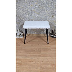 Tedy Kumaşlı 60 Cm X 40 Cm Siyah Sivriltme Ayaklı Oturak Krem