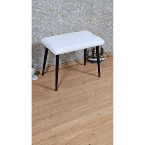 Tedy Kumaşlı 60 Cm X 40 Cm Siyah Sivriltme Ayaklı Oturak Krem