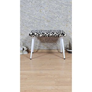 Tedy Kumaşlı 60 Cm X 40 Cm  Beyaz Sivriltme Ayaklı Oturak Sarı Siyah