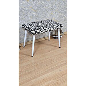 Tedy Kumaşlı 60 Cm X 40 Cm  Beyaz Sivriltme Ayaklı Oturak Sarı Siyah
