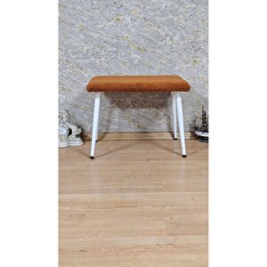 Tedy Kumaşlı 60 Cm X 40 Cm  Beyaz Sivriltme Ayaklı Oturak Turuncu
