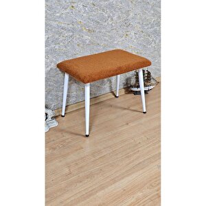 Tedy Kumaşlı 60 Cm X 40 Cm  Beyaz Sivriltme Ayaklı Oturak Turuncu
