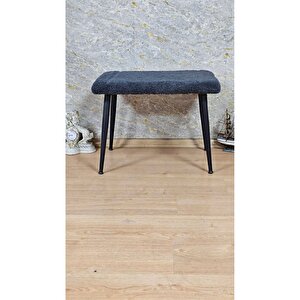 Tedy Kumaşlı 60 Cm X 40 Cm Siyah Sivriltme Ayaklı Oturak Füme