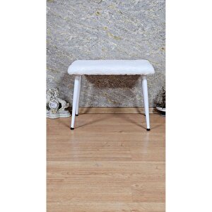 Tedy Kumaşlı 60 Cm X 40 Cm  Beyaz Sivriltme Ayaklı Oturak Krem