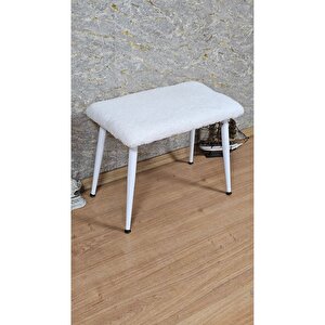 Tedy Kumaşlı 60 Cm X 40 Cm  Beyaz Sivriltme Ayaklı Oturak Krem