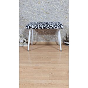 Tedy Kumaşlı 60 Cm X 40 Cm  Beyaz Sivriltme Ayaklı Oturak Zebra