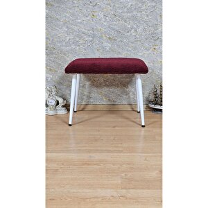 Tedy Kumaşlı 60 Cm X 40 Cm  Beyaz Sivriltme Ayaklı Oturak Bordo
