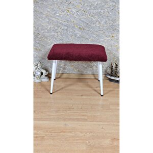 Tedy Kumaşlı 60 Cm X 40 Cm  Beyaz Sivriltme Ayaklı Oturak Bordo