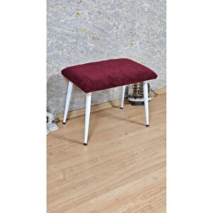 Tedy Kumaşlı 60 Cm X 40 Cm  Beyaz Sivriltme Ayaklı Oturak Bordo