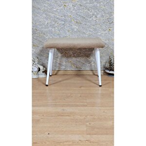 Tedy Kumaşlı 60 Cm X 40 Cm  Beyaz Sivriltme Ayaklı Oturak Kapuçino