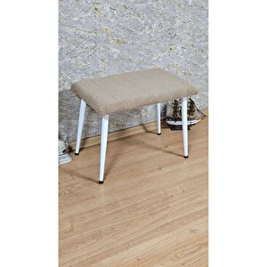 Tedy Kumaşlı 60 Cm X 40 Cm  Beyaz Sivriltme Ayaklı Oturak Kapuçino