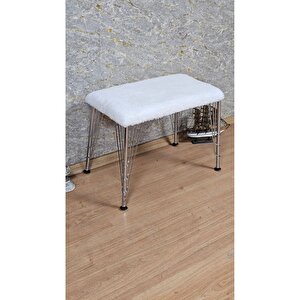 Tedy Kumaşlı 60 Cm X 40 Cm Krom Telli Ayak Oturak Krem