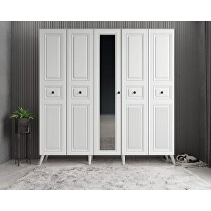 Sofya Membran 5 Kapaklı Portmanto Vestiyer Montaj Dahil - Beyaz 175 Cm