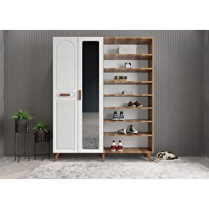 Zenon Membran 4 Kapaklı Portmanto Vestiyer Montaj Dahil - Ceviz Beyaz 140 Cm