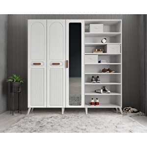 Violin Membran 5 Kapaklı Portmanto Vestiyer Montaj Dahil - Beyaz 200 Cm